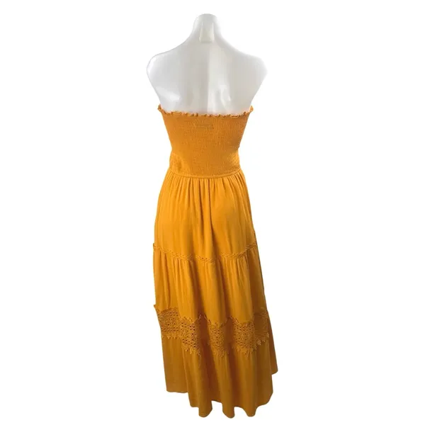 Zesica Smocked Tiered Crochet Sleeveless Tube Bandeau Maxi Flare A-Line Dress S - Image 3