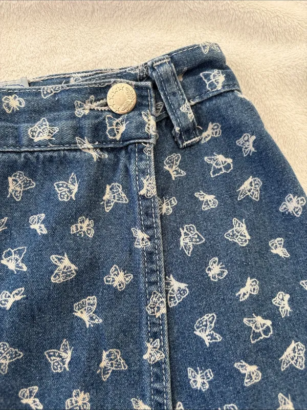Vintage denim butterfly shorts size 18 32 Denim Floral Wrap Skort in Blue - Image 5
