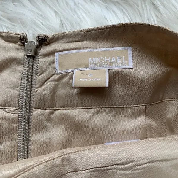 Michael Kors Cream and Gold Linen Skirt Size 4 - Image 3