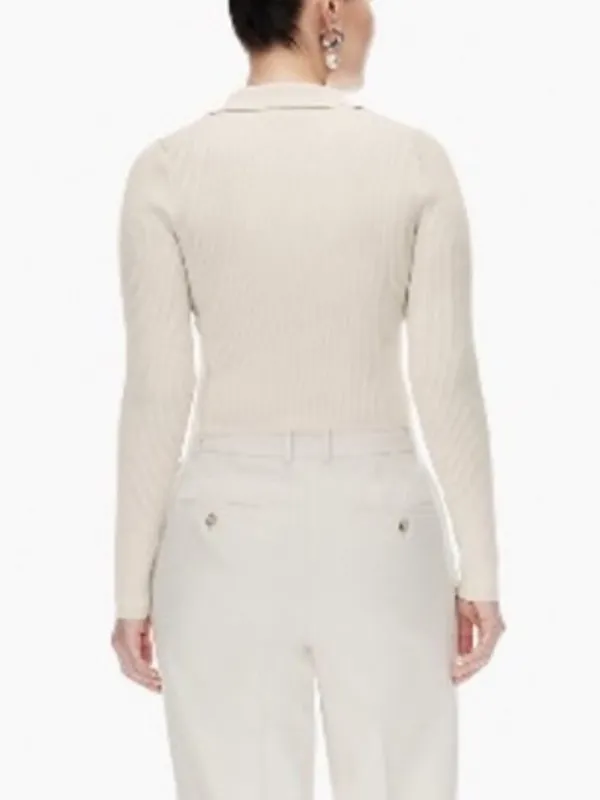 Aritzia Babaton Sculpt Knit Long Sleeve Polo Beige Taupe S - Image 7