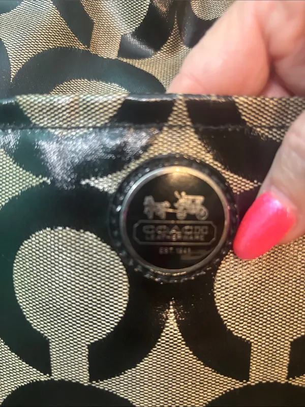 Coach “Op Art” Black and Tan Circle Logo Tote - Image 3