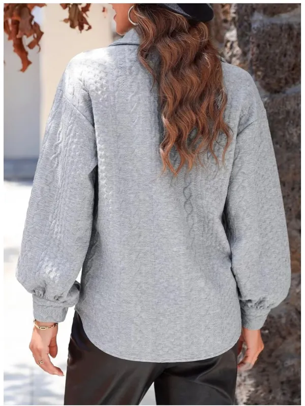 NEW Long Lantern Sleeve Shirts Cable Knit Textured V Neck Button Down M - Image 2