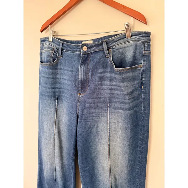 Driftwood Margo Floral Embroidered Wide Leg Seam Jeans Medium Wash Denim 34/29 - Image 9