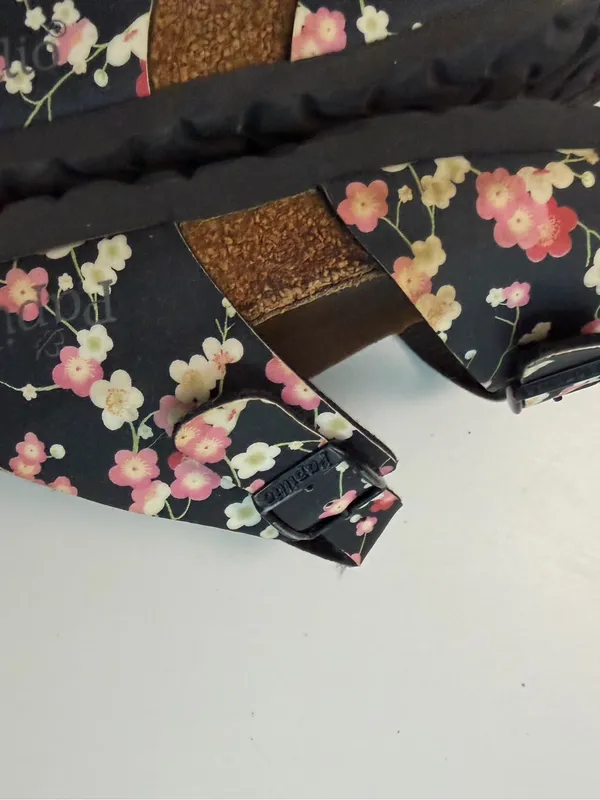 Papilllo Birkenstock Sandals Slides Floral Comfort Travel Resort Black Pink - Image 13