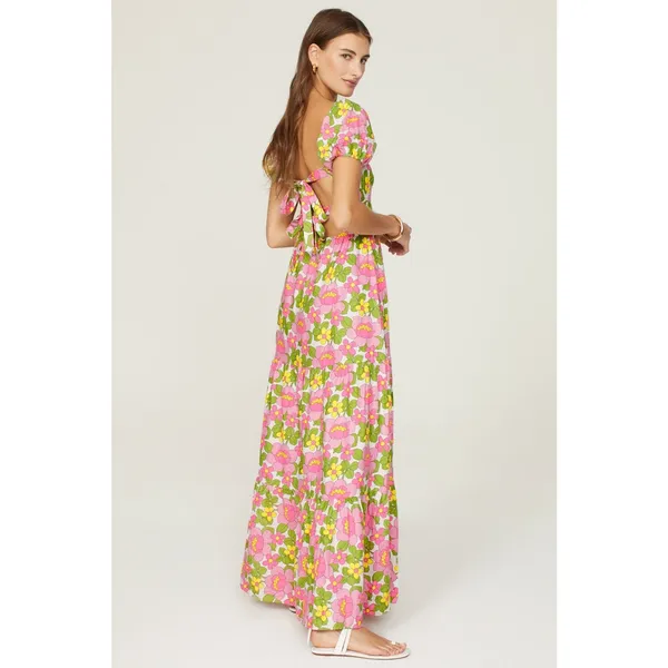 Show Me Your MuMu Cathy Pink Retro Floral Sweetheart Tie Back Puff Maxi Dress M - Image 2