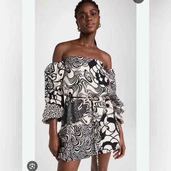 Alexis Ellora Mini Dress Sz L Black Cream Long Sleeves Belted - Image 8