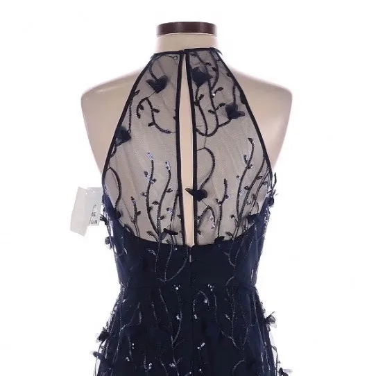 Dessy Collection Maya Navy 3D Floral Sequin Halter Dress Size 2 Fairycore - Image 6