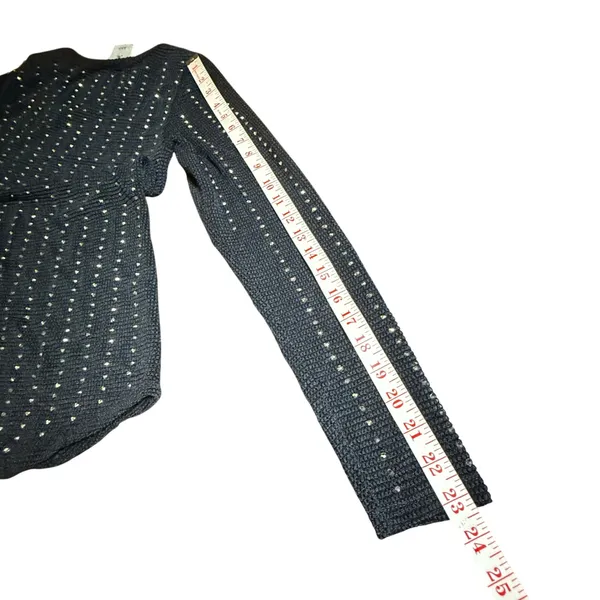 Vocal Black Rhinestone Studded Long Sleeve Knit Top Small Style Y2K USA Made - Image 8