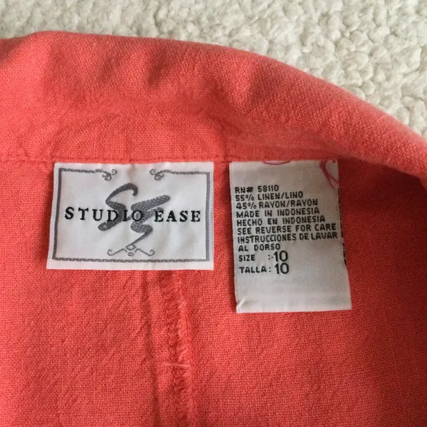Vintage Studio Ease Linen Blend Button Up Short Sleeve Top Coral Pink - Sz 10 - Image 5