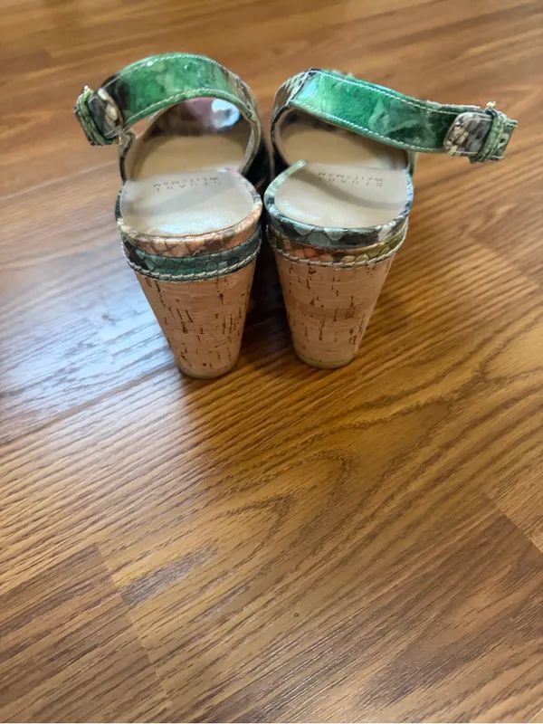 Stuart Weitzman multicolor snake-embossed slingback wedge sandals 6 1/2 - Image 4