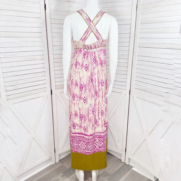 Loft Silk Ikat Tribal Print Maxi Dress Sundress Pink Cream Size‎ 2 - Image 6