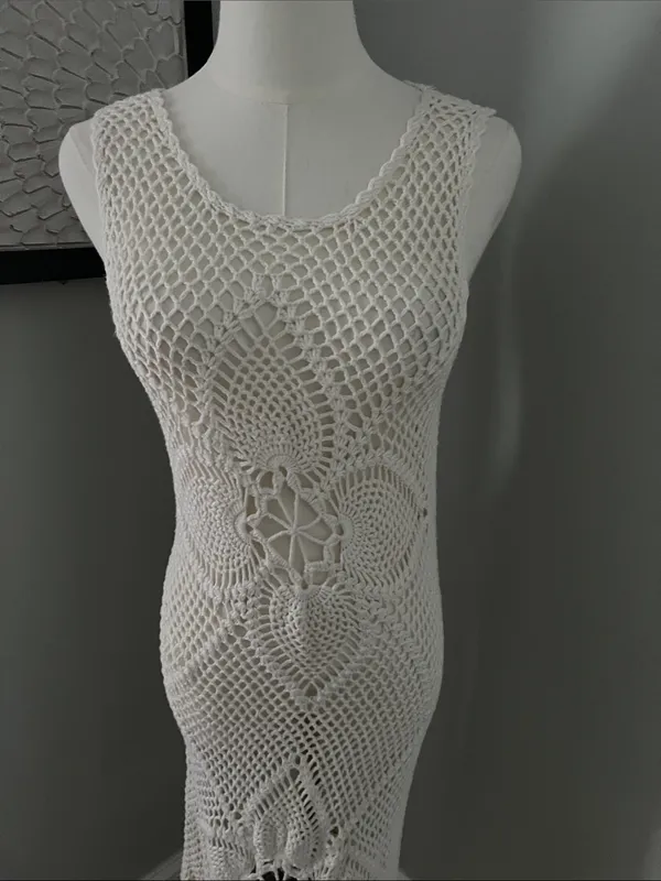 Charlotte Russe Cream Crochet Knit Sleeveless Coverup Dress - Image 2