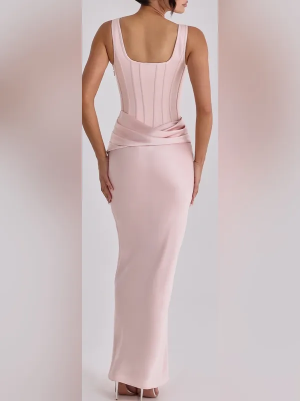 NEW HOUSE OF CB Kira Blush Pink Corset Bodice Satin Gown Sz L - Image 4