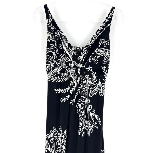Soma Intimates Black White‎ Floral Maxi Dress Empire Waist V-Neck Size Small - Image 3