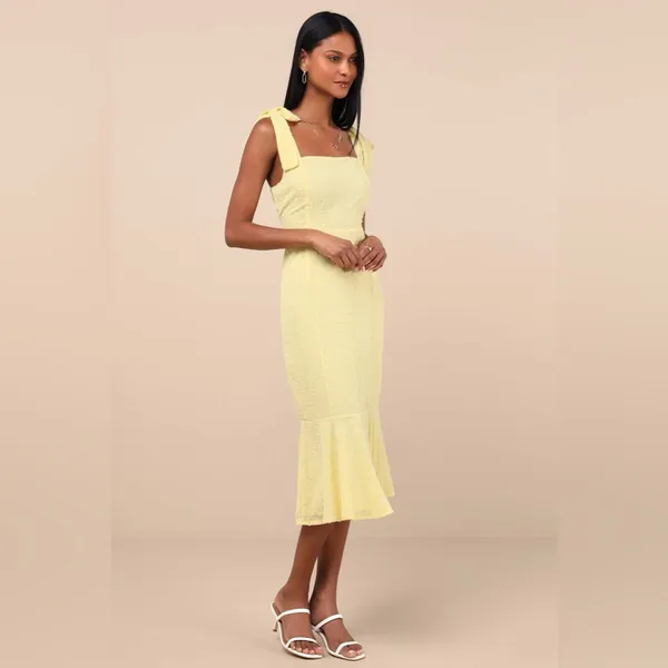 Lulus Women’s Bimini Light Yellow Swiss Dot Tie-Strap Midi Dress Size XL NWT - Image 13