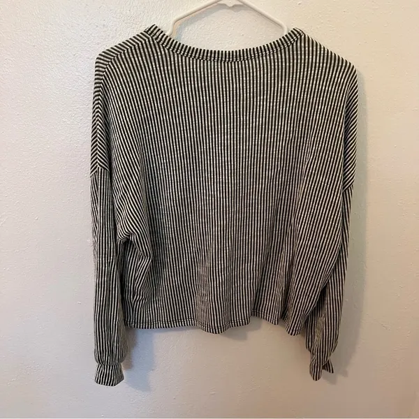 Caution to the Wind Women's Long Sleeve Top‎ Olive Green White Stripes Ribbed - Image 8
