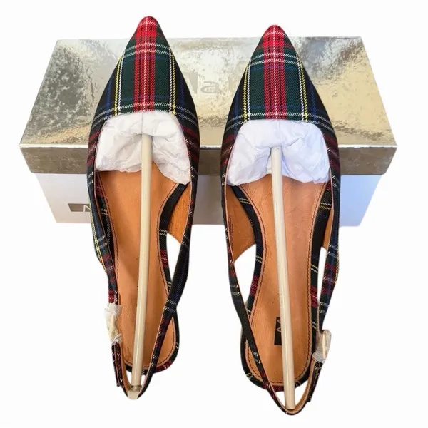 Matiko Lori Tartan Plaid Slingback Pointed Toe Flats Women’s 37 NIB Modern - Image 8