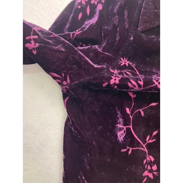 Jaclyn Smith Classic Plus Button Down Women X Purple Floral Velvet Burnout‎ Top - Image 8