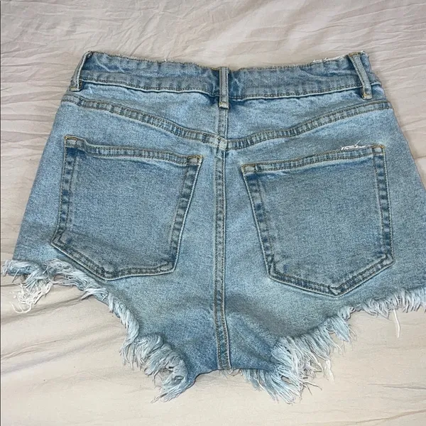 Zara Blue Jean Shorts High-Waisted Distressed Size 2 - Image 4