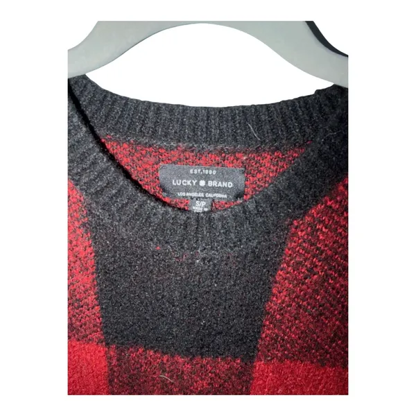 Lucky Brand Red/Black Buffalo Plaid Wool Blend Sweater, Small - Image 3