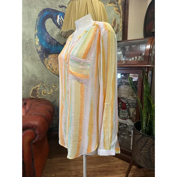 Title: Zac & Rachel XL Pastel Watercolor Stripe Button Down Shirt Roll Tab Sleev - Image 4