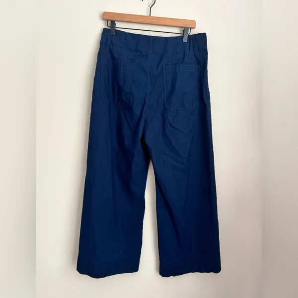 Anthropologie Maeve The Collette wide leg pants Linen blend crop navy blue 33 - Image 3