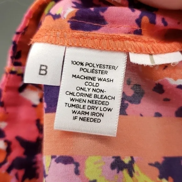 LOFT Floral‎ Striped Short Sleeve Blouse Boho Geometric Summer Top Pink Orange S - Image 5