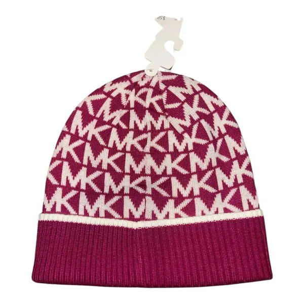 Michael Kors Womens Fuschia/White Logo Cuff‎ Beanie - Image 2