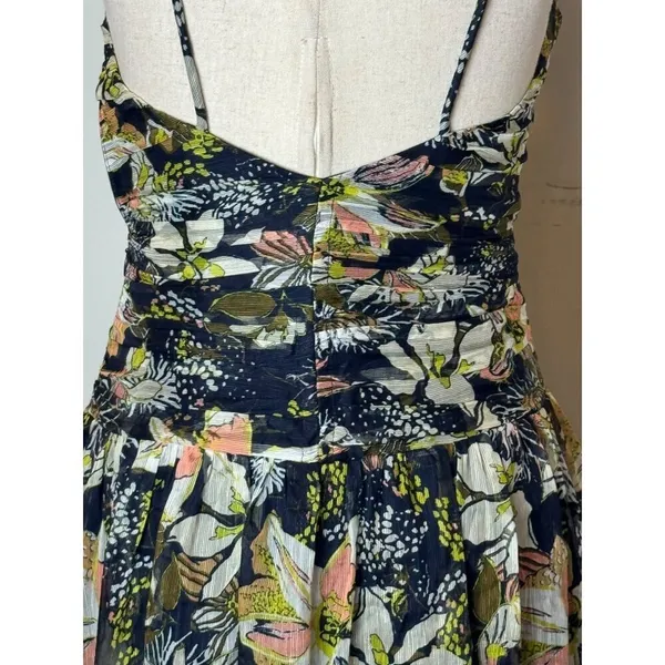 Tanya Taylor‎ Dress Women 00 Black Floral Print Linen Silk Ruched Lovette Maxi - Image 10