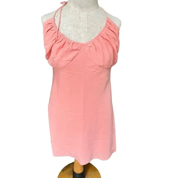 Abercrombie & Fitch Halter Ruched Mini Dress Chiffon Sundress Coral NWT M - Image 2