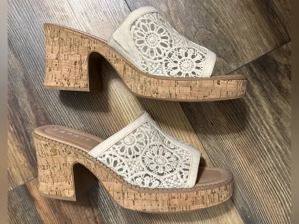 Esprit Pheby Crochet Platform Cork Heel Sandals Women’s Size 11M - Image 4