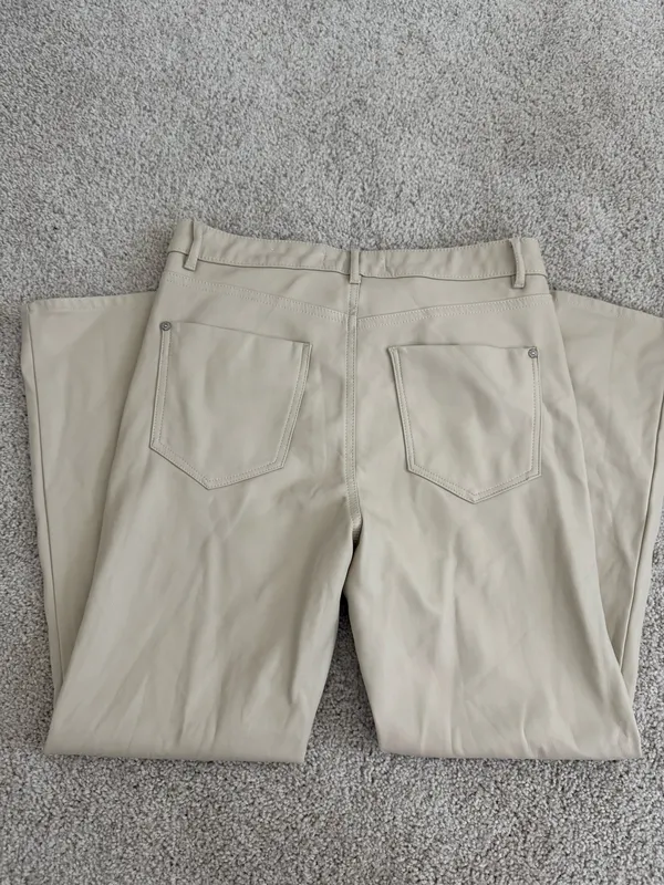 Cream Zara Faux Leather Straight Leg Jeans - Image 2