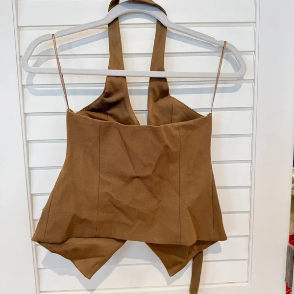 Zara Pocket Halter Vest Top Sz XS Khaki Preppy - Image 6