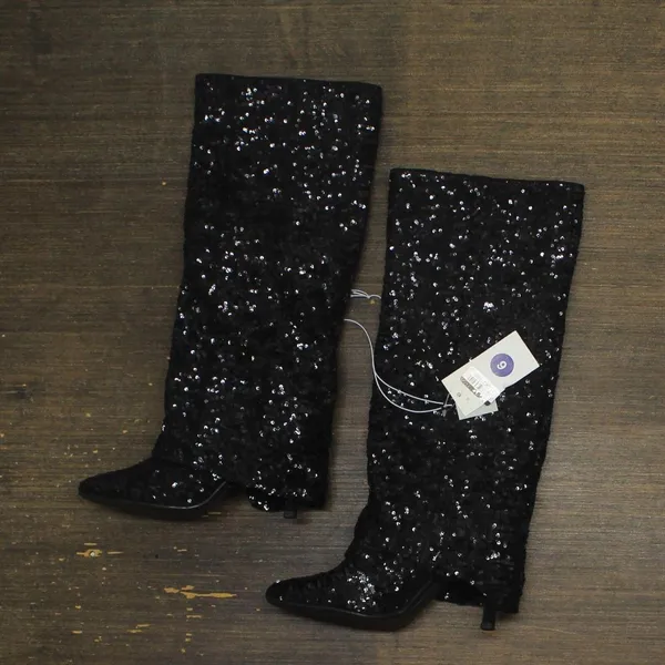 NWT a new day Womens Abba Sequin Foldover Tall Boots 91636693 Black 6M - Image 4