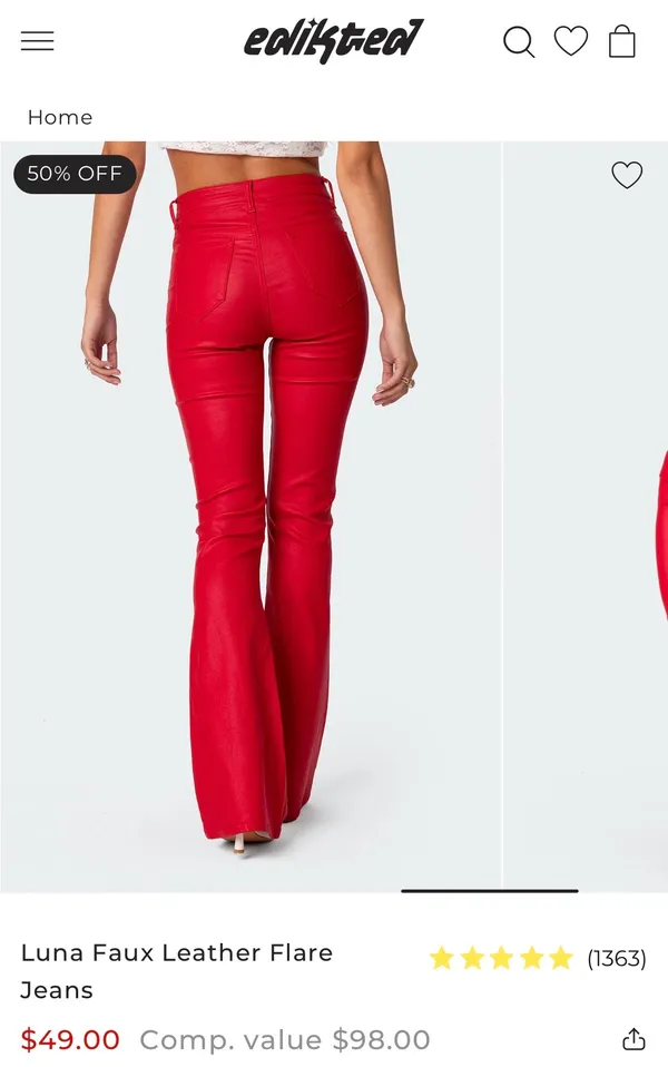 Edikted Pants Leather Flare Red - Image 2