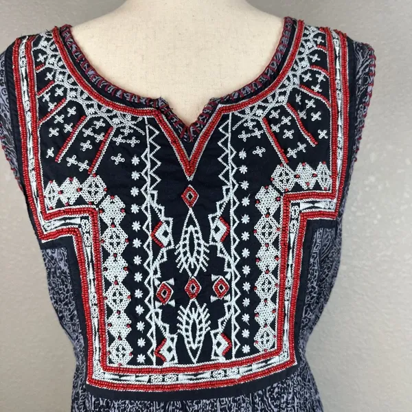 California Moonrise Women‎ Boho Midi Dress Size M Beaded Embroidered Sleeveless - Image 2