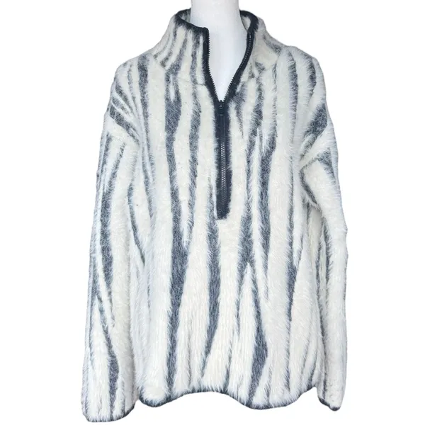 Anthropologie Cindy Eyelash Zebra 1/2 Zip Pullover Sz S‎ - Image 2