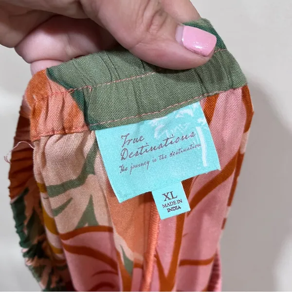 True Destinations Resort Wear Flare Pants Beach Palm Fronds Coverup sz XL - Image 7