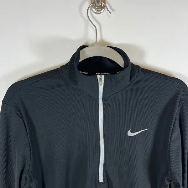 Nike Running Dri-FIT Womens Medium Black Ribbed Quarter Zip Pullover Top Running - Image 2