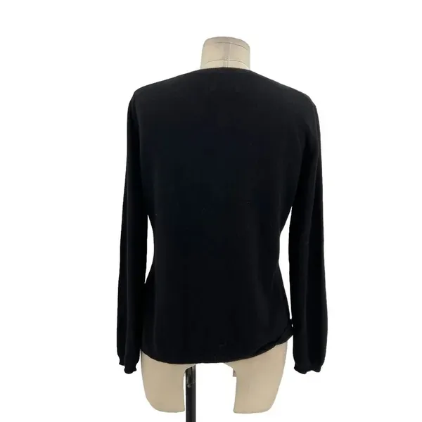 Qi Cashmere Classic Long Sleeve Cardigan Sweater Black Size Small‎ - Image 5