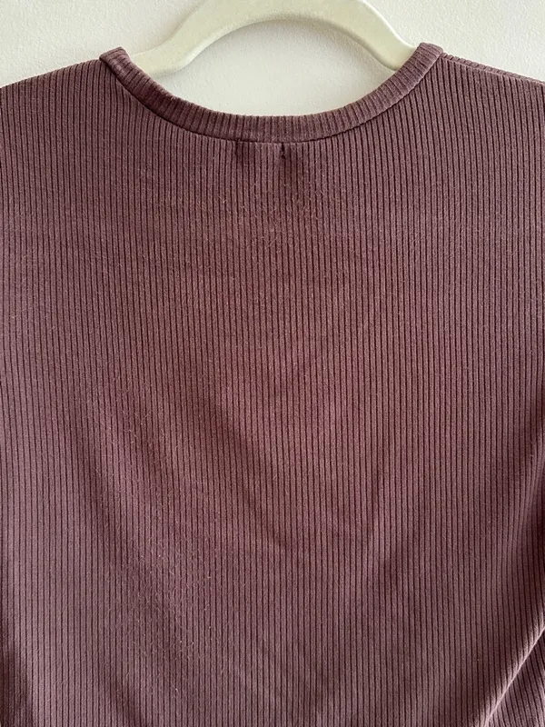 Garage Ribbed Cropped Tie Front Top, Casual Going Out Top, Brown, Size Medium - Image 12