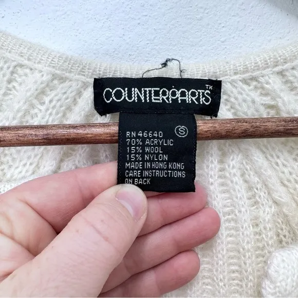 Women's Vintage Counterparts Loose Knit Cream Coastal Grandma Cardigan Size S - Image 5