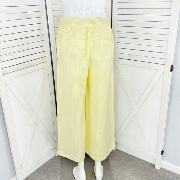 Loft Striped Linen Blend Wide Leg Crop Pants‎ Yellow White Small Lined Preppy - Image 6