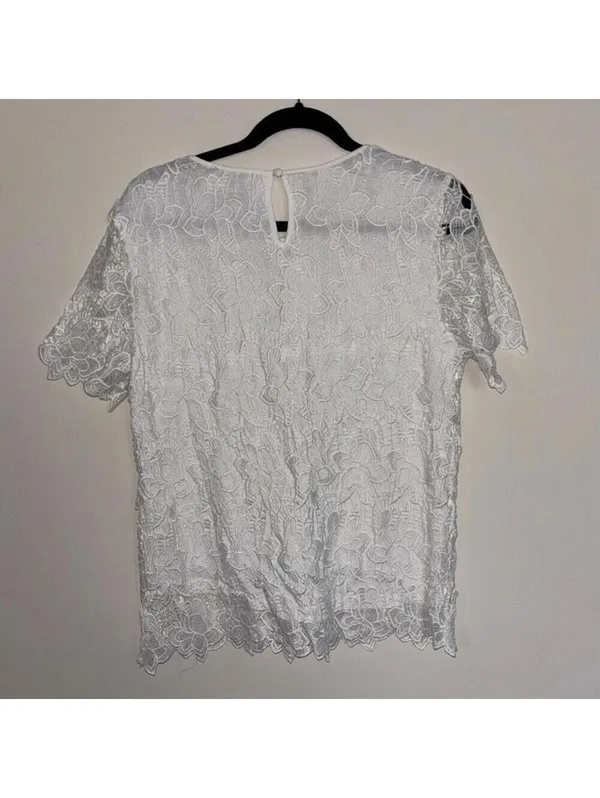 Philosophy White Lace Short Sleeve Blouse - Image 6