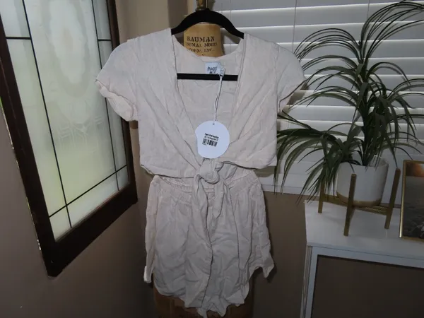 Princess Polly Ragnar Tie-Front Romper Beige - Image 2