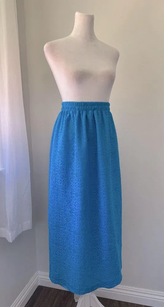 Cerulean Blue Lace Elastic Waist Maxi Skirt - Image 5