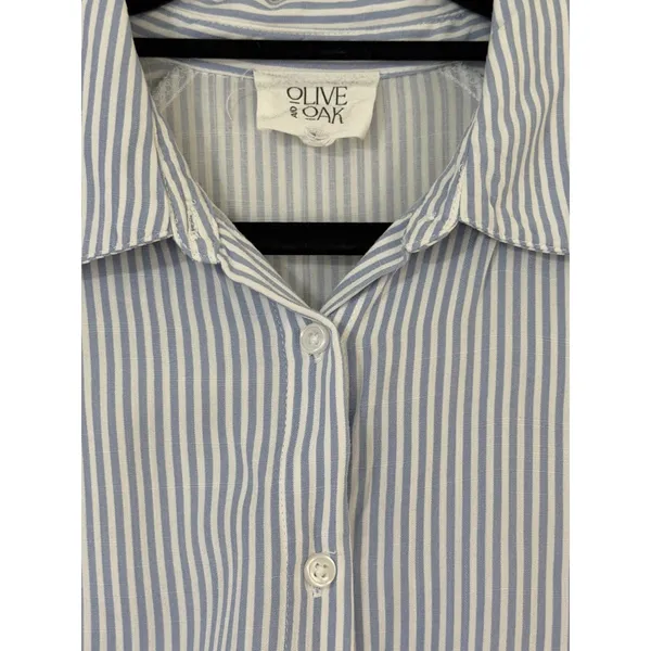 Olive and Oak Blue White Striped Tie Front Short Sleeve Shirt Size M - Image 3