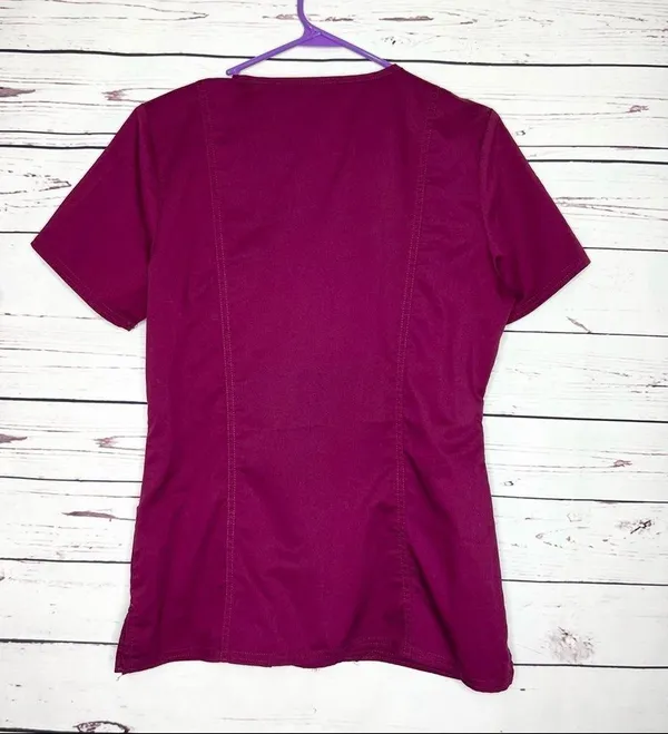 Cherokee Workwear Mock Wrap Medical Scrubs Top Burgundy Wine Size Small - Image 7