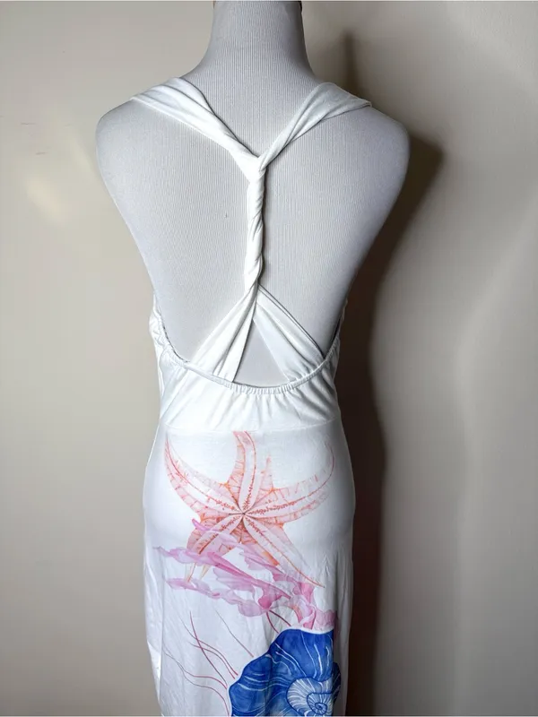 Commense White Semi Sheer Ocean Print Maxi Dress - Image 9