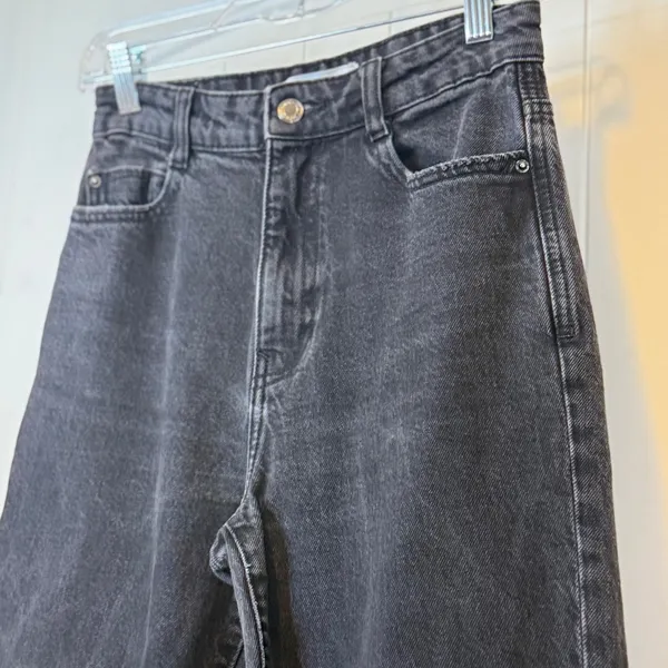 Zara Womens High Waisted Mom Jeans Washed Black Denim Straight Leg Size 4 EUR 36 - Image 4